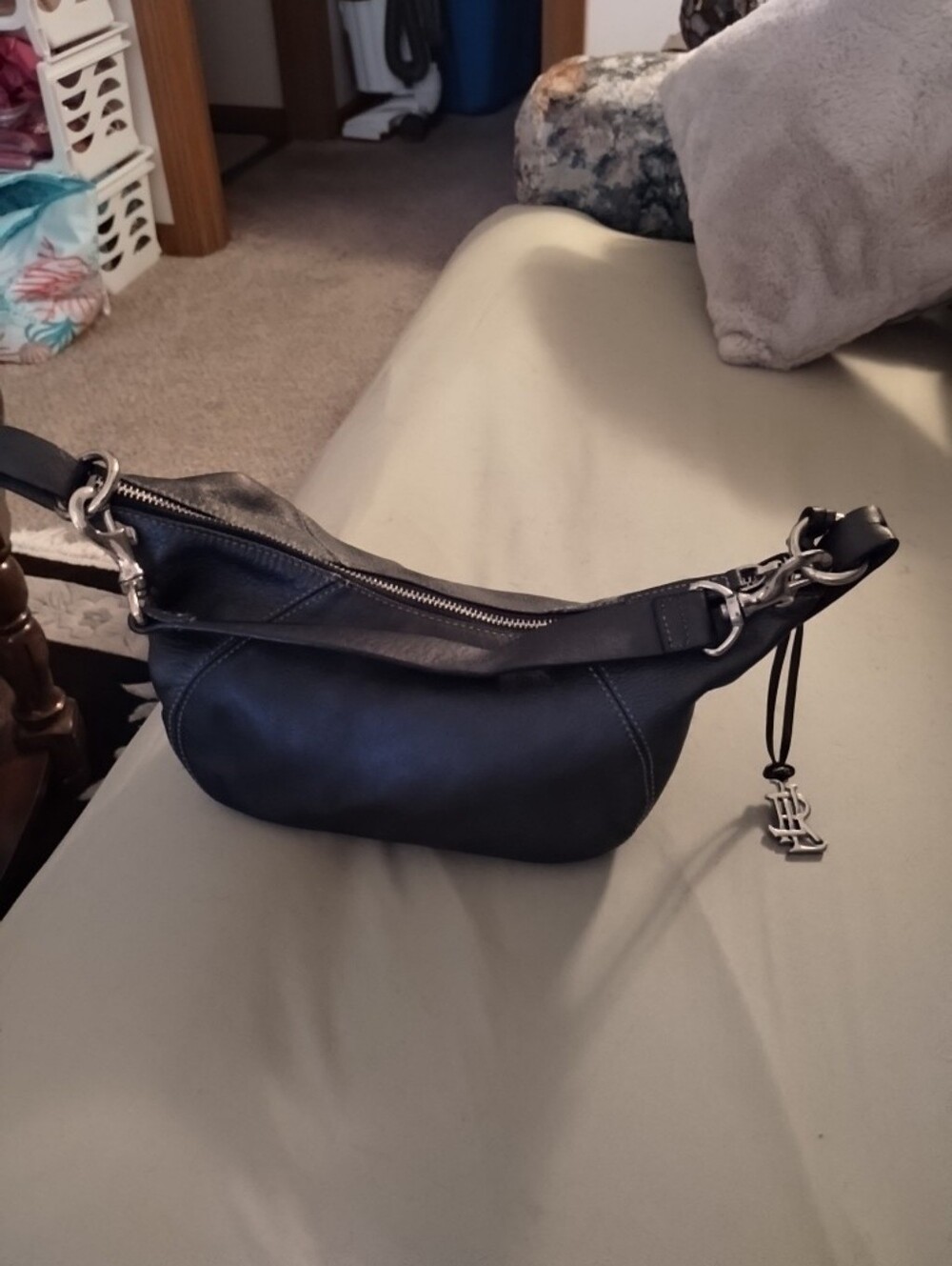 Lauren Ralph Lauren Deep Grey Leather Hobo Bag with Charm